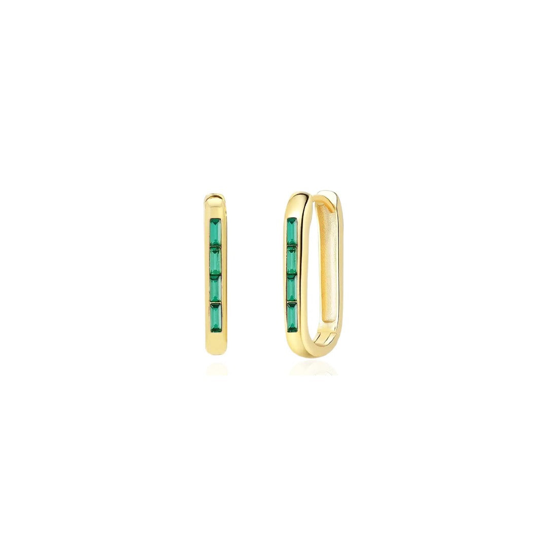 Baguette Emerald Oval Huggie Hoops