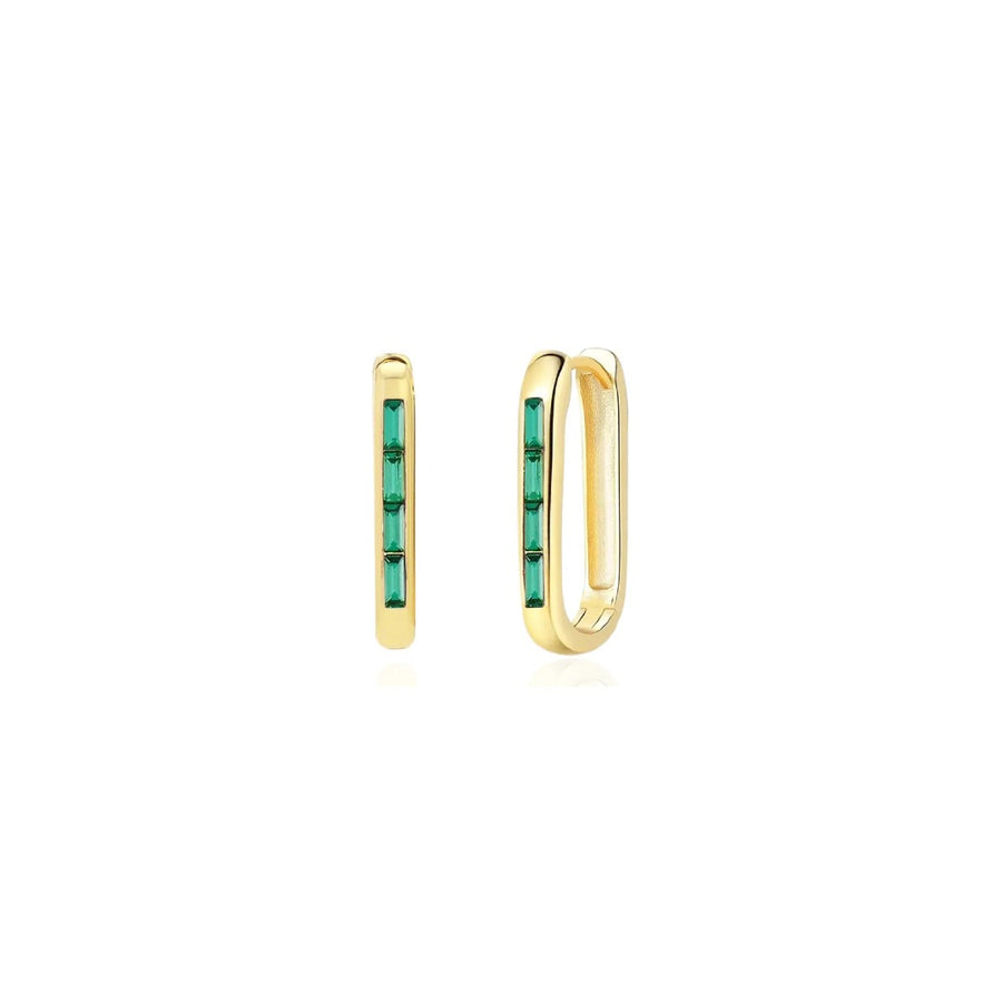 Baguette Emerald Oval Huggie Hoops
