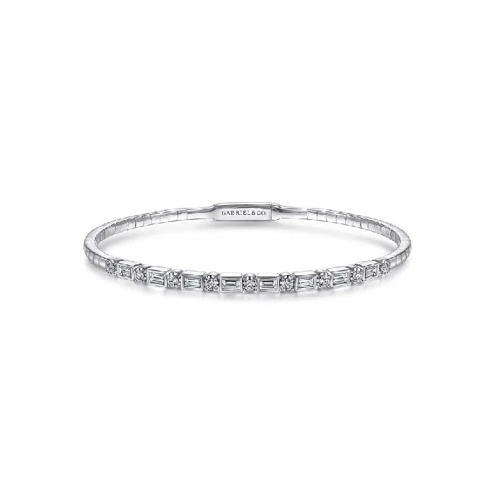 Gabriel & Co. Alternating Baguette and Round Diamond Bangle