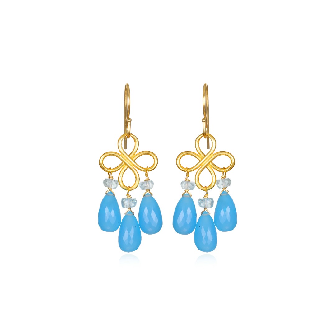 Blue Chalcedony Clover Dangle Earrings