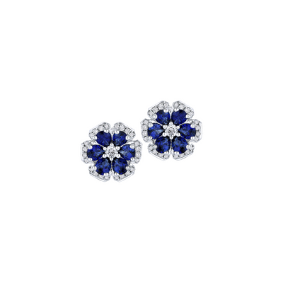 Sapphire and Diamond Floral Stud Earrings