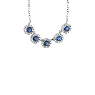 Shy Creation Sapphire and Diamond Halos Necklace