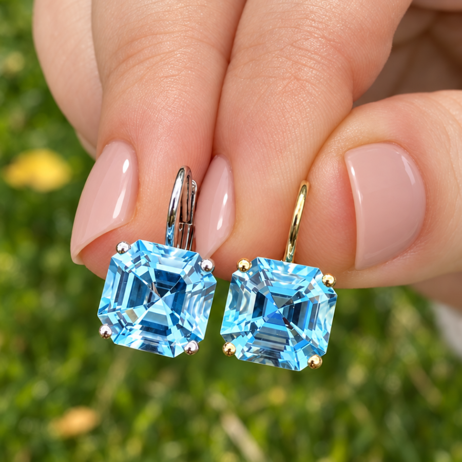 Jane Taylor Octagonal Drop Earring in Blue Topaz