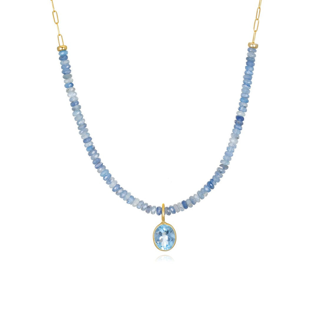 Blue Topaz & Kyanite Beaded Paperclip Necklace