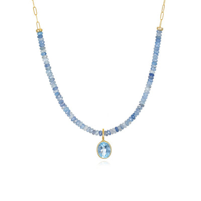 Blue Topaz & Kyanite Beaded Paperclip Necklace