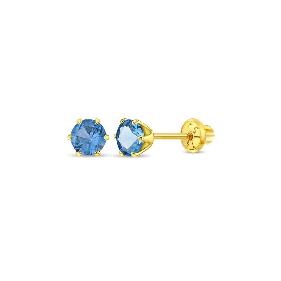 Blue Topaz Prong Set Little Girl's Stud Earrings