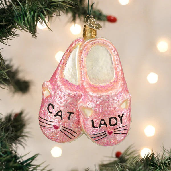 Old World Christmas Cat Lady Slippers Ornament