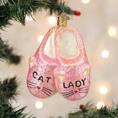 Old World Christmas Cat Lady Slippers Ornament
