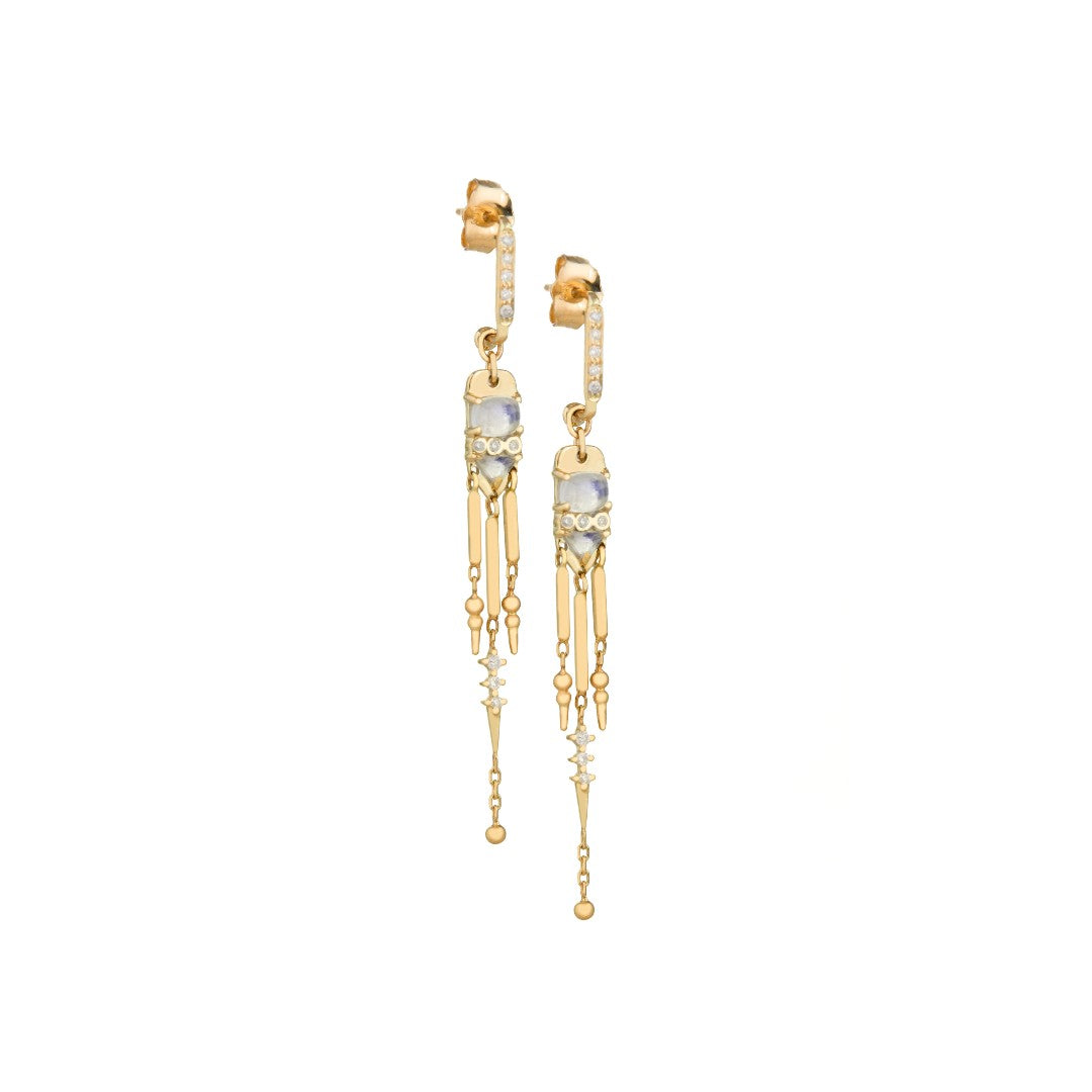 Celine Daoust Moonstone & Diamond Long Dangling Earrings
