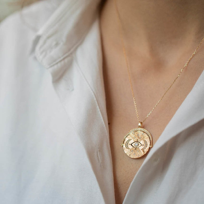 Celine Daoust Diamond Eye & Moon Medallion Necklace