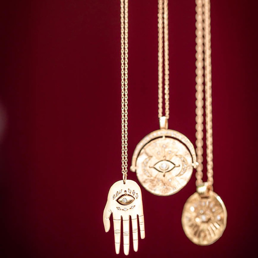 Celine Daoust Diamond Eye & Moon Medallion Necklace