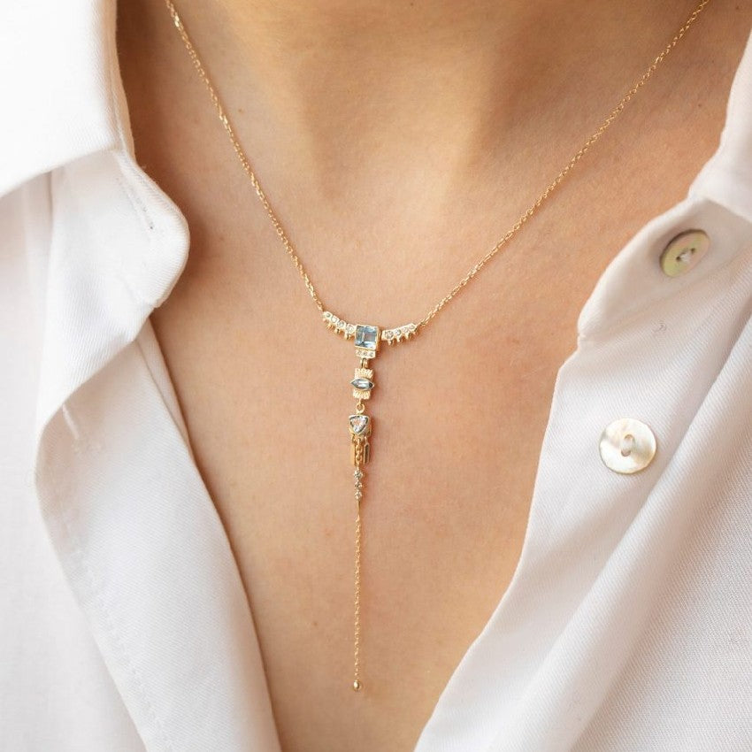 Celine Daoust Aquamarine & Diamond Lariat Totem Necklace