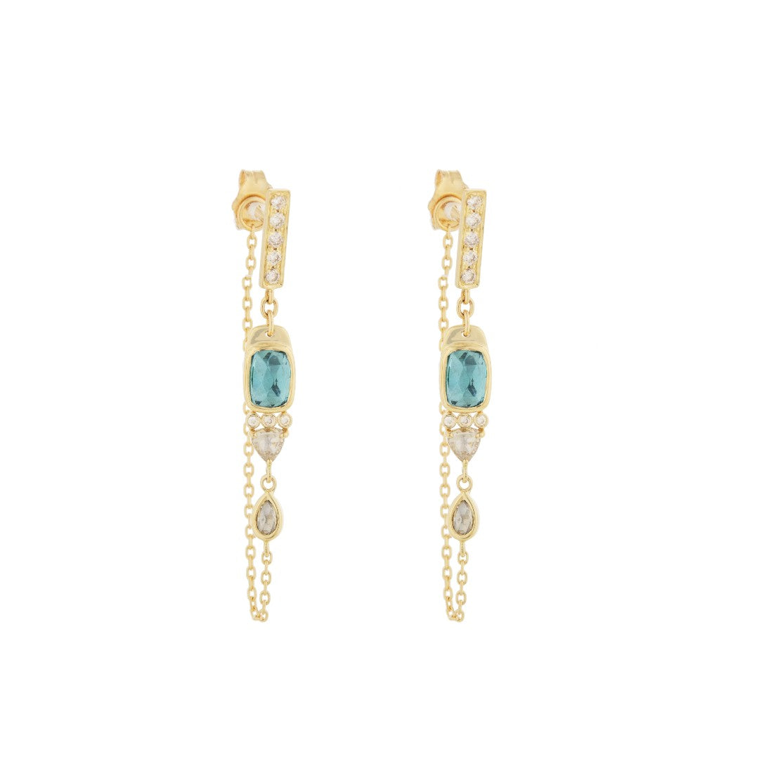 Celine Daoust Tourmaline & Diamond Chain Earrings