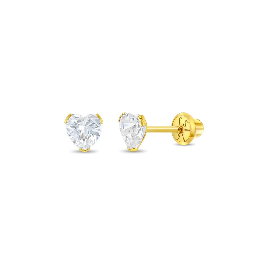 Clear CZ Heart Little Girl's Stud Earrings