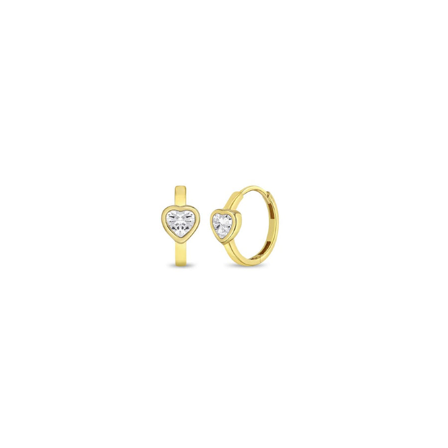Clear Heart Little Girl's Hoops in 18k Gold