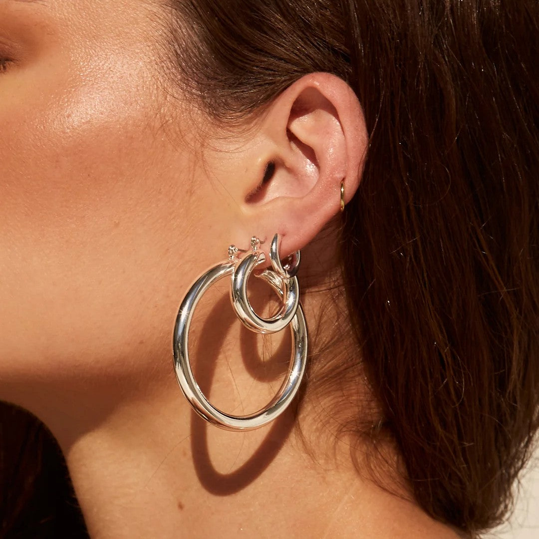 Luv AJ Plain Amalfi Huggie Hoops in Silver