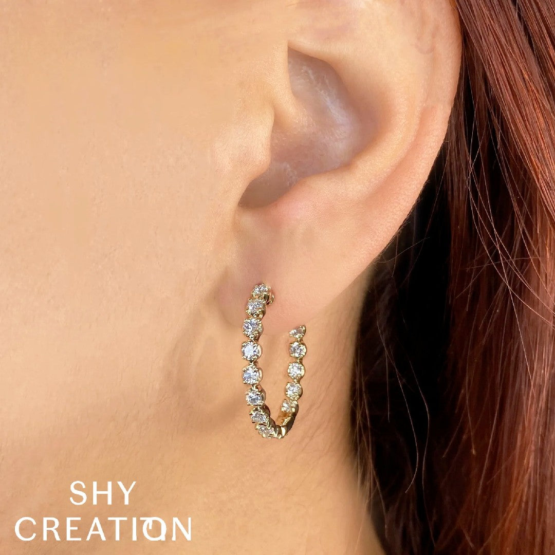 Shy Creation Crown Setting Diamond Hoops