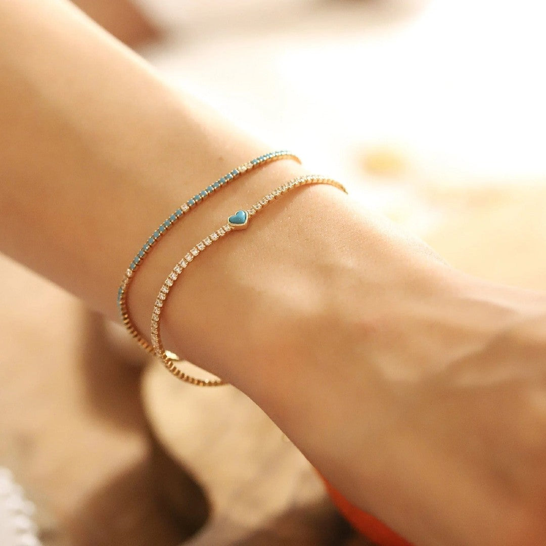 Tennis Bracelet with Turquoise Heart