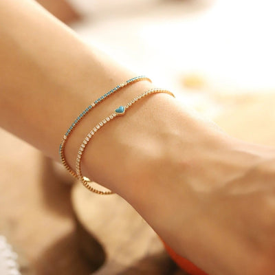 Tennis Bracelet with Turquoise Heart