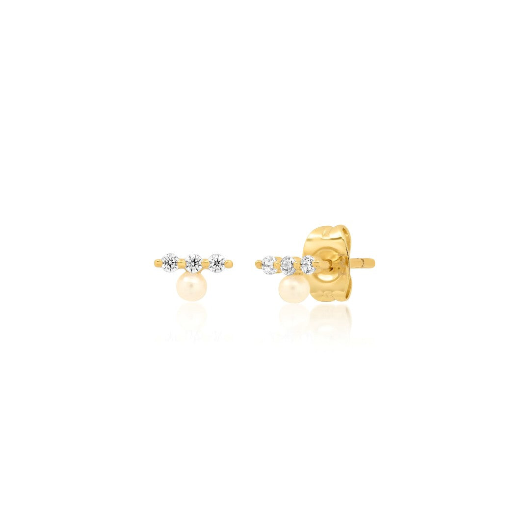 CZ Bar Stud With Single Pearl Accent