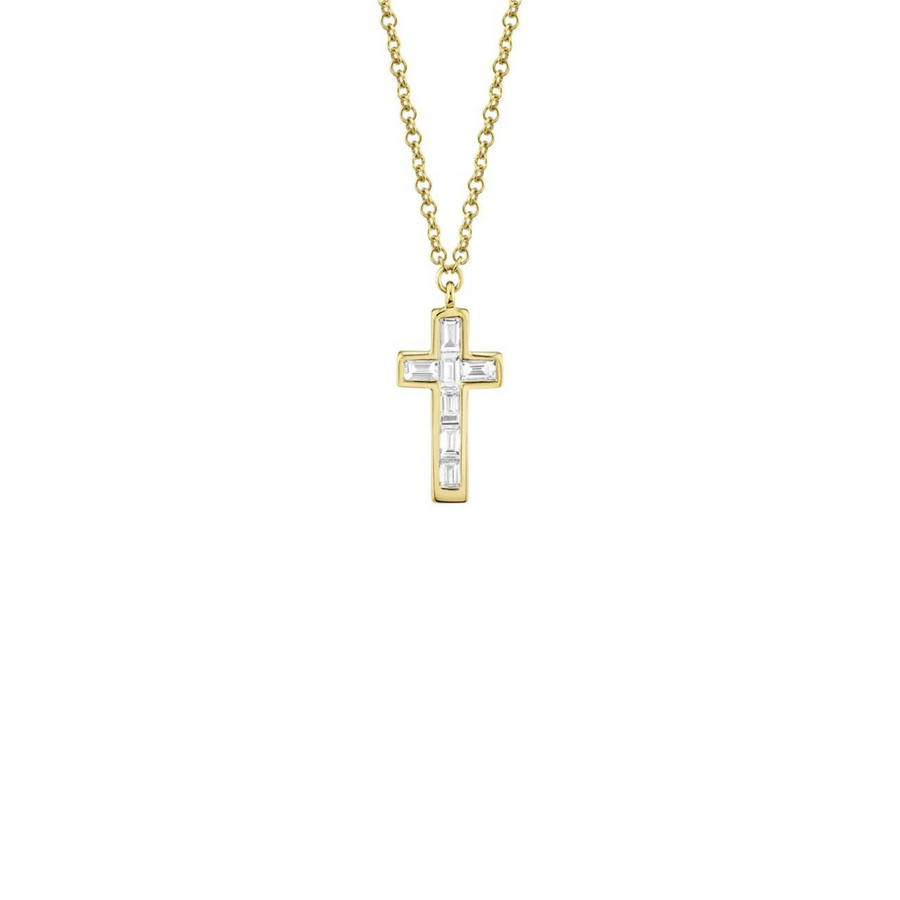Shy Creation Diamond Baguette Cross Necklace