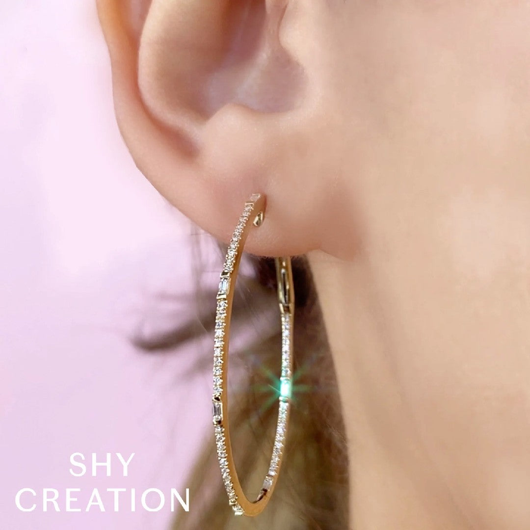 Shy Creation Baguette Oval Diamond Hoops