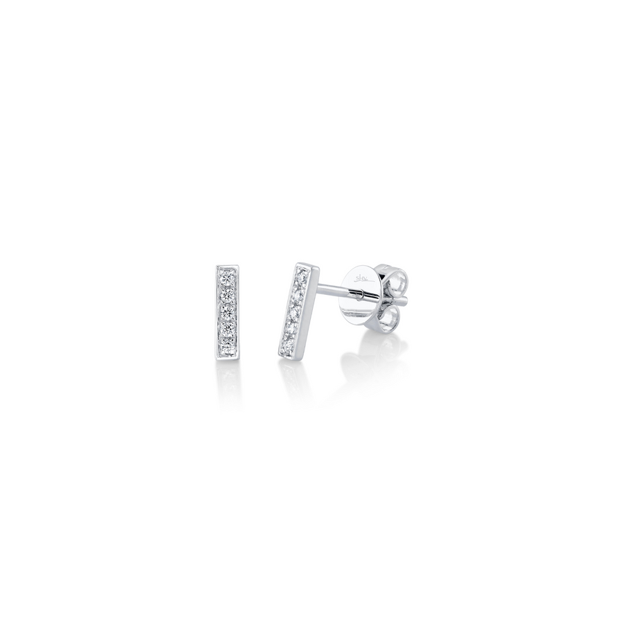 Shy Creation Pave Diamond Bar Stud Earrings