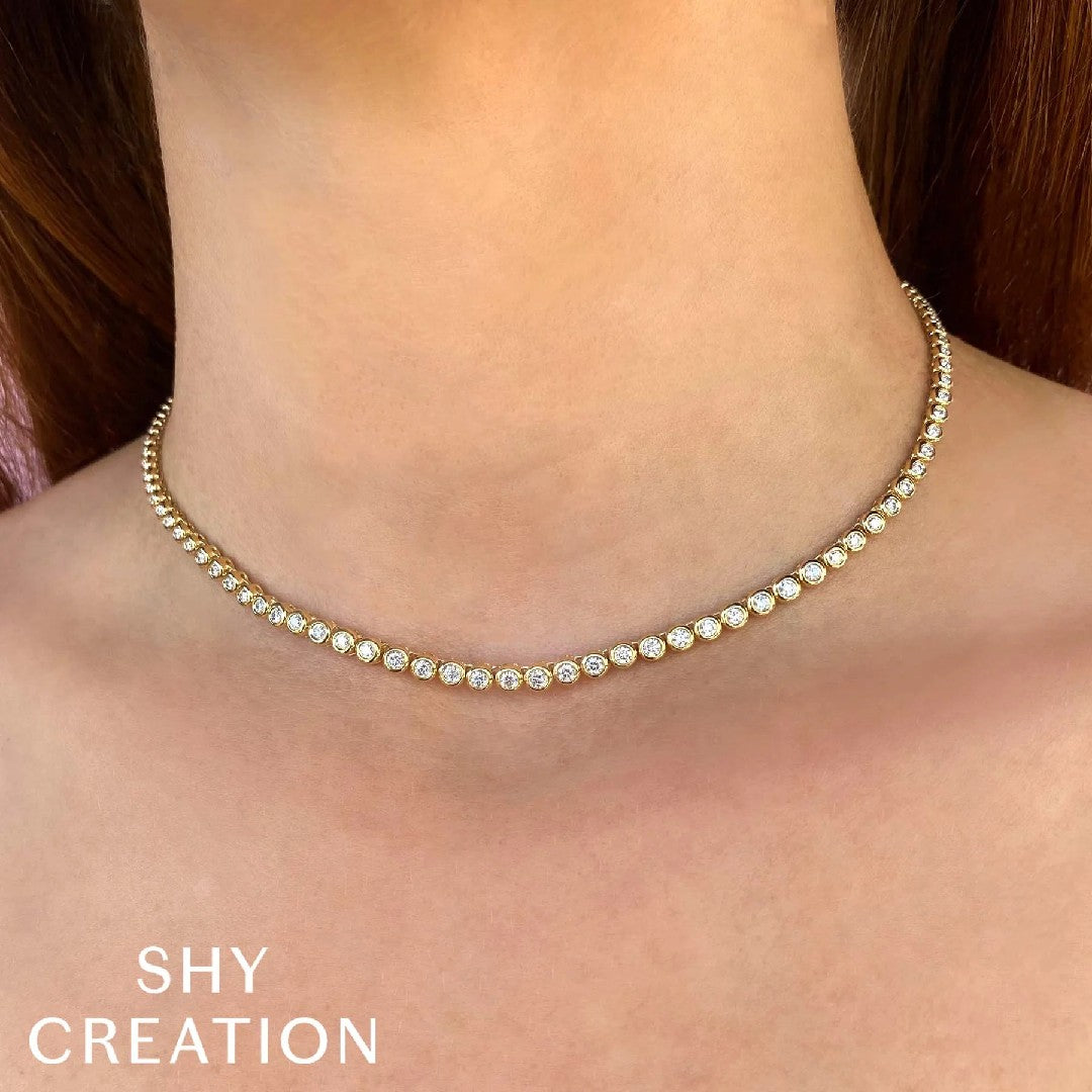 Shy Creation Bezel Diamond Tennis Necklace