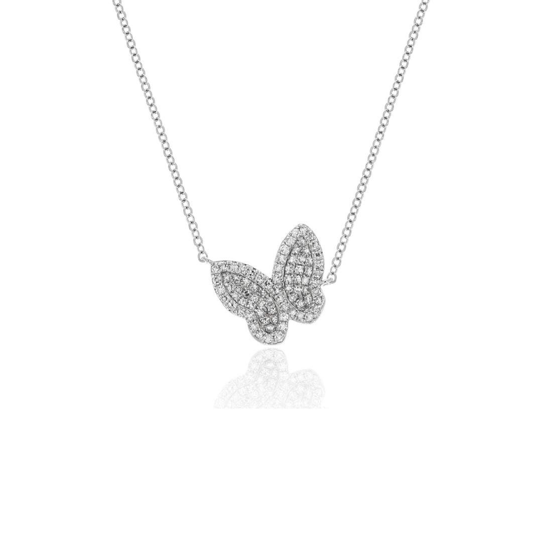 Diamond Butterfly Necklace in White Gold