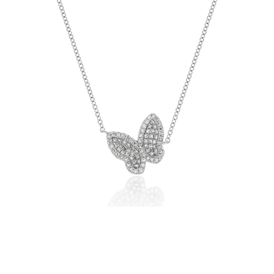 Diamond Butterfly Necklace in White Gold