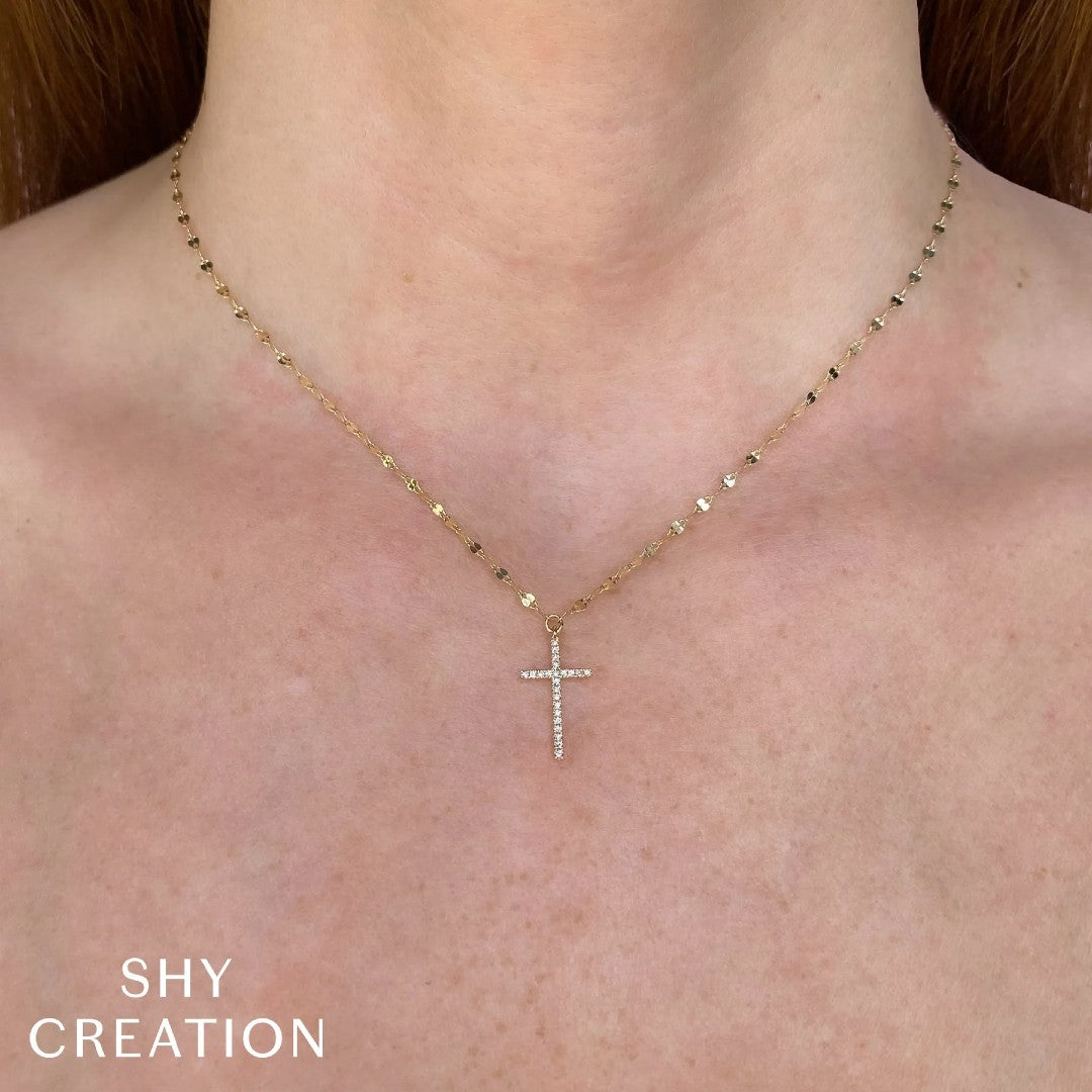 Shy Creation Diamond Cross Sparkle Chain Necklace