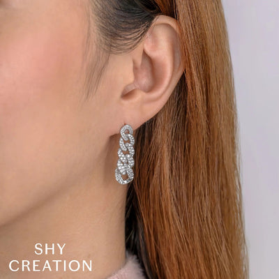 Shy Creation Diamond Cuban Link Drop Earrings