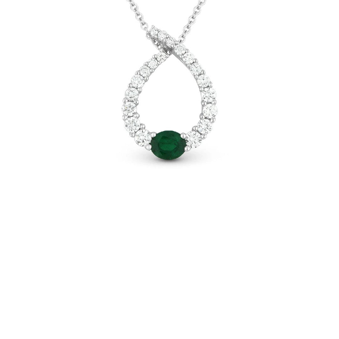Diamond & Emerald Open Pear Necklace