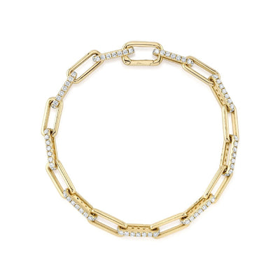 Shy Creation Diamond Paperclip Link Bracelet in Yellow Gold