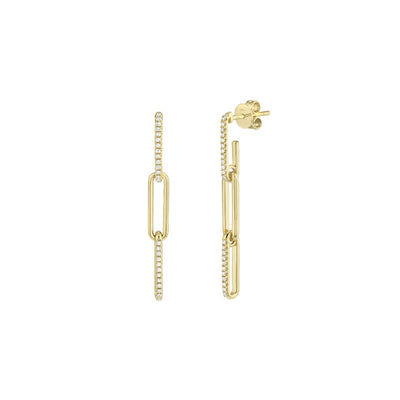 Shy Creation Diamond Paperclip Link Earrings in Yellow Gold