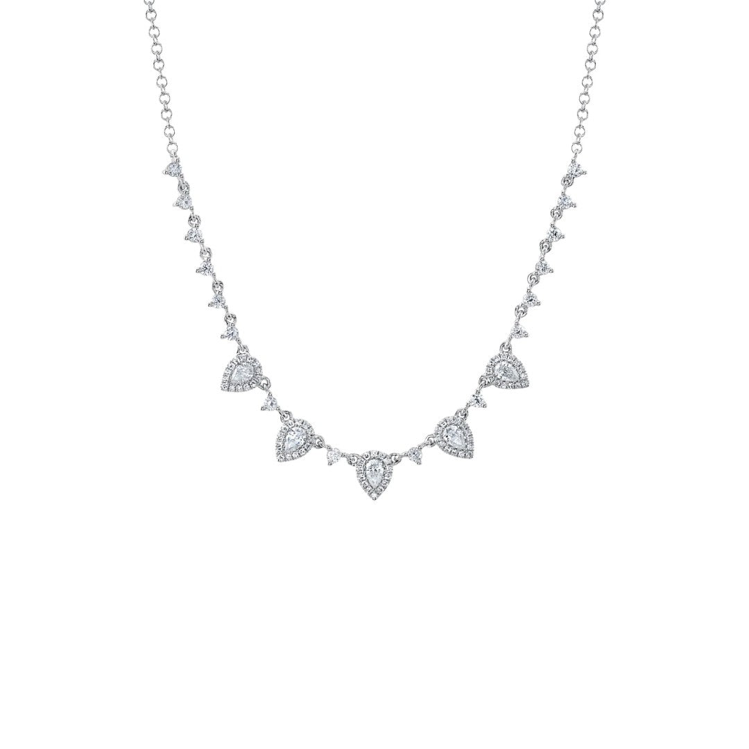 Shy Creation Diamond Pear Necklace in White Gold