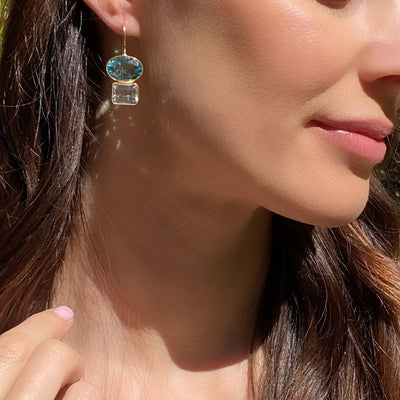Sky Blue & Clear Quartz Double Valencia Earrings