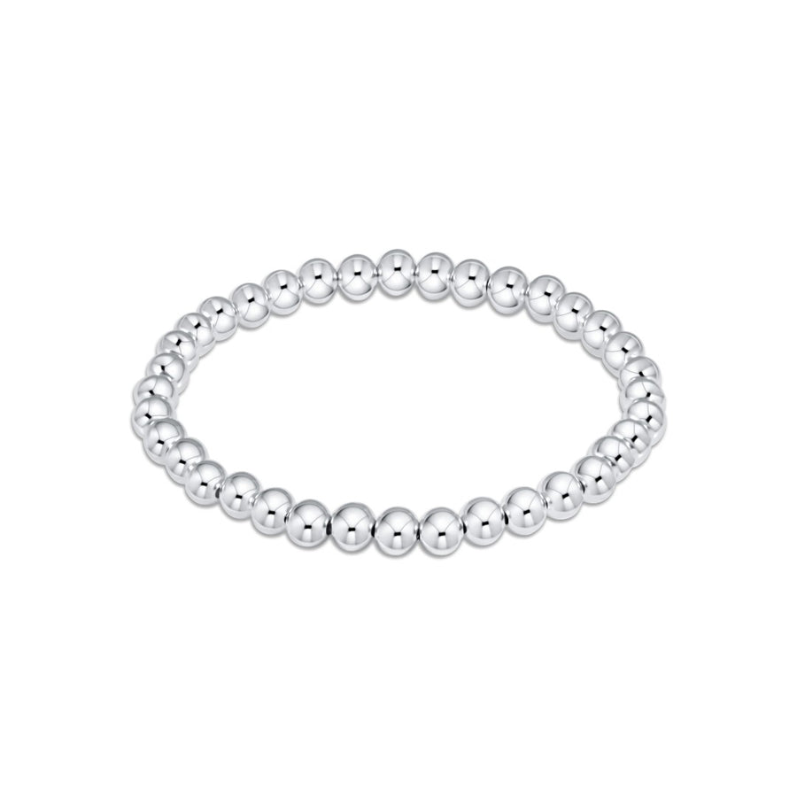 silver 5mm beaded bracelet on white background