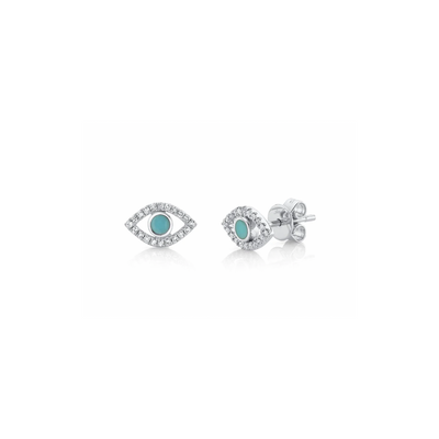 Shy Creation Turquoise & Diamond Evil Eye Stud Earrings