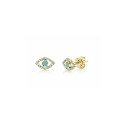 Shy Creation Turquoise & Diamond Evil Eye Stud Earrings