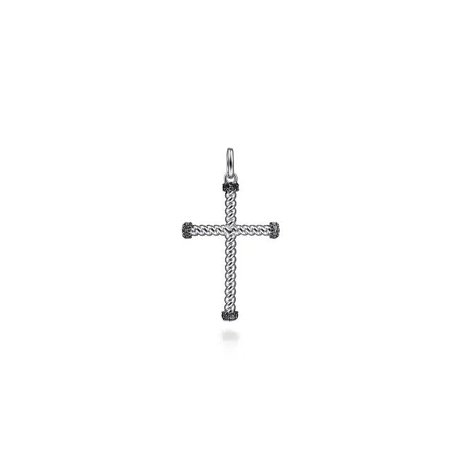 Gabriel & Co. Black Spinel Twisted Rope Cross Pendant