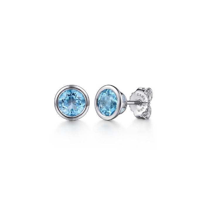 Gabriel & Co. Blue Topaz Bezel Stud Earrings