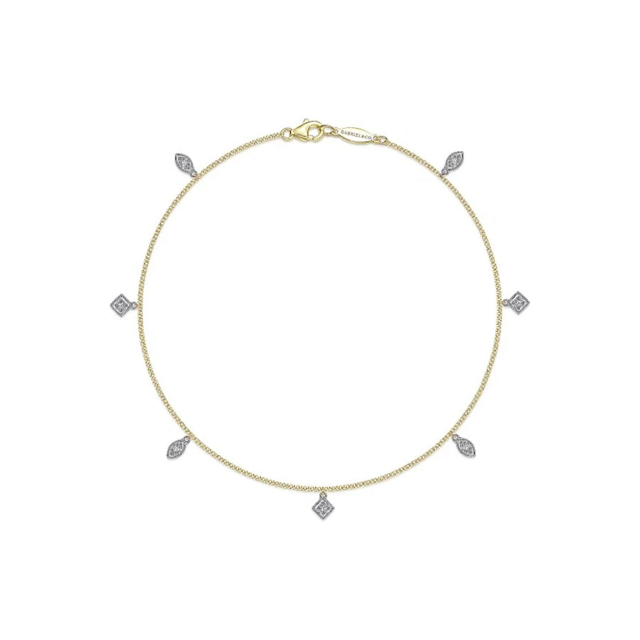Gabriel & Co. Diamond Leaf & Square Charms Anklet