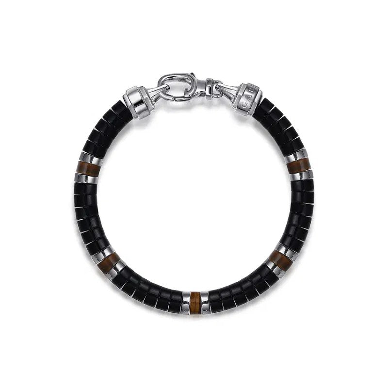 Gabriel & Co. Onyx & Tiger Eye Cylinder Men's Bracelet