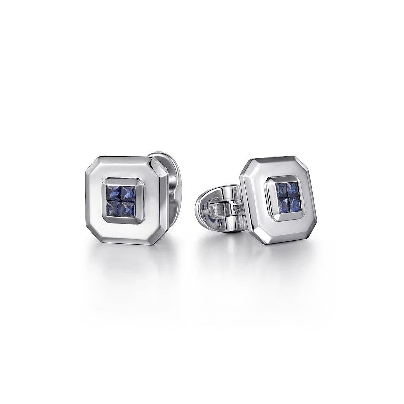 Gabriel & Co. Square Cufflinks with Princess Cut Sapphire Stones