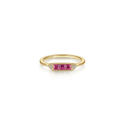 Gabriel & Co. Trio Princess Cut Ruby Ring