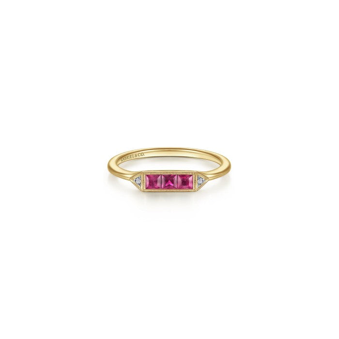 Gabriel & Co. Trio Princess Cut Ruby Ring