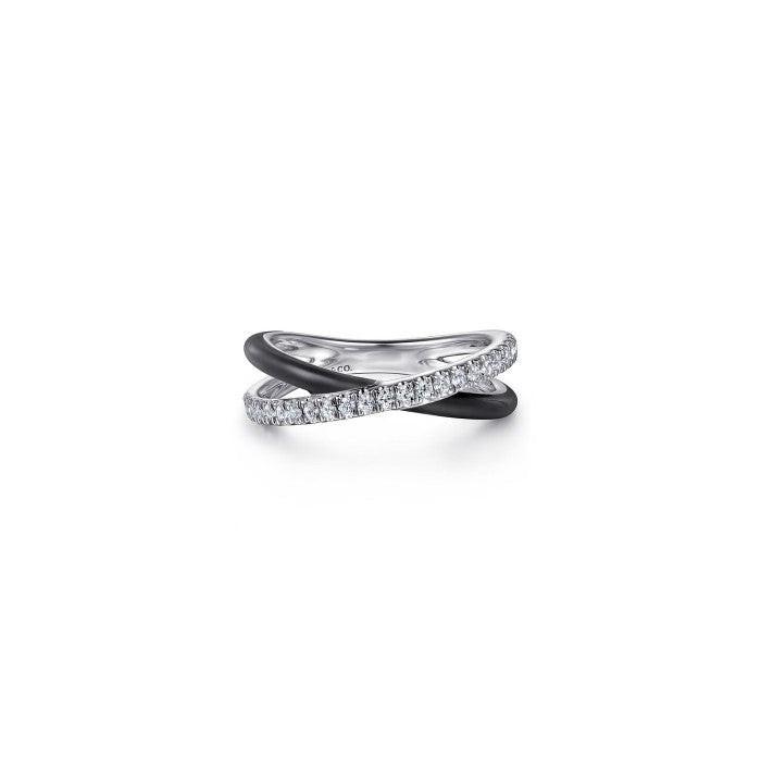 Gabriel & Co. White Sapphire & Black Enamel Criss Cross Ring