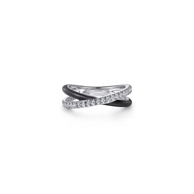 Gabriel & Co. White Sapphire & Black Enamel Criss Cross Ring