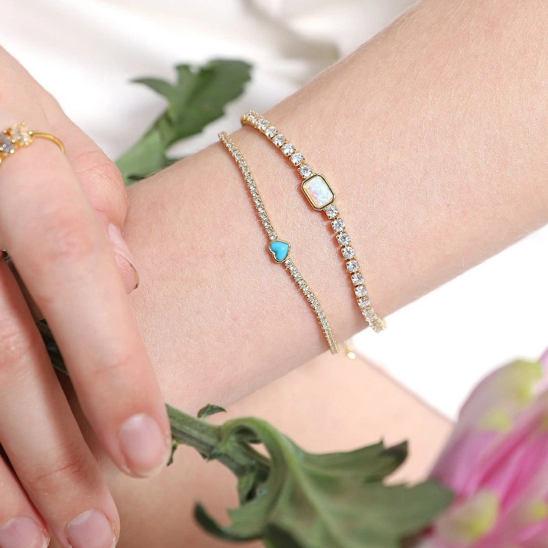 Tennis Bracelet with Turquoise Heart